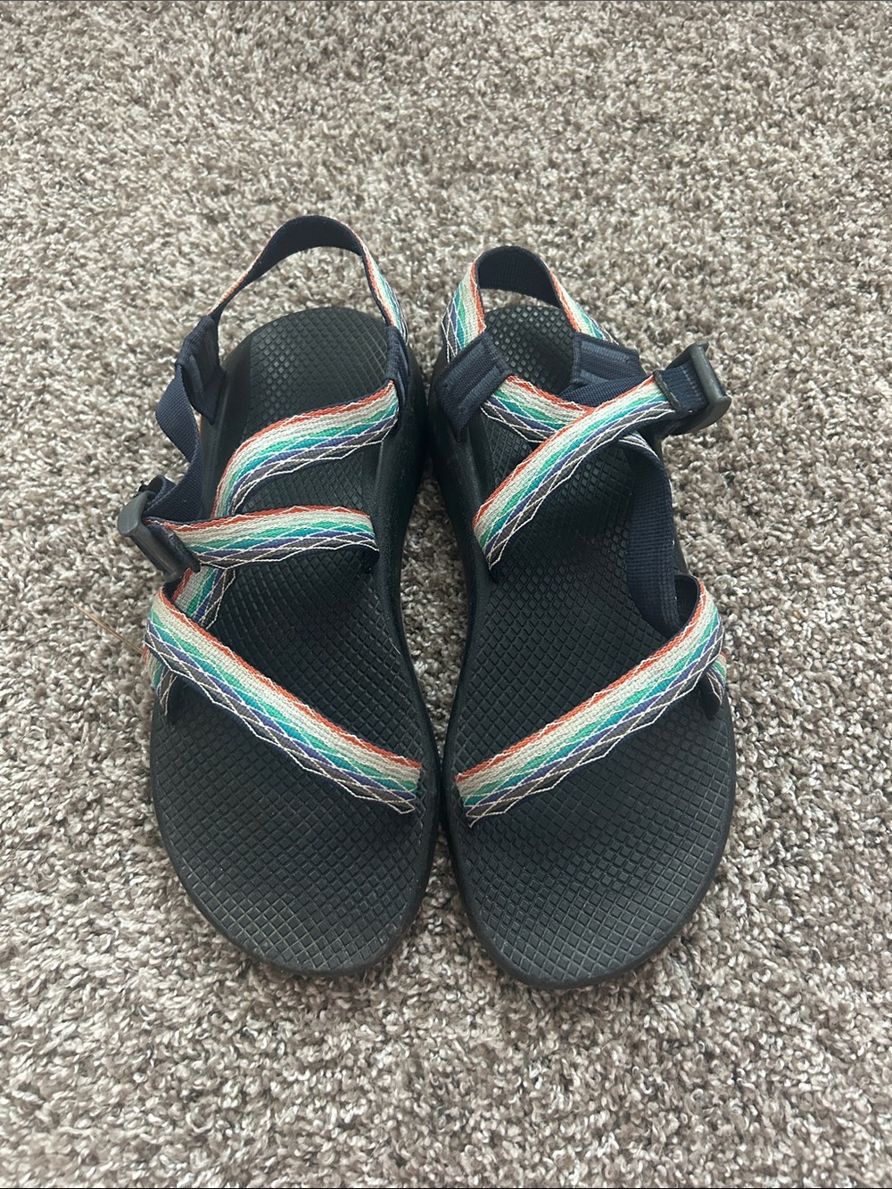 Chaco Black Sandals with Multicolor Woven Straps